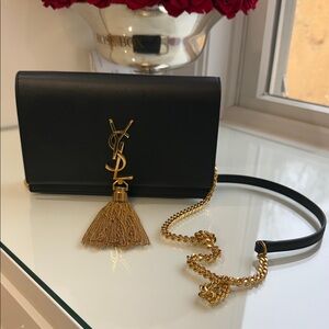 Yves Saint Laurent Black Crossbody with Gold Chain and Tassel